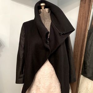 All Saints Wool and Leather Coat size 4 black